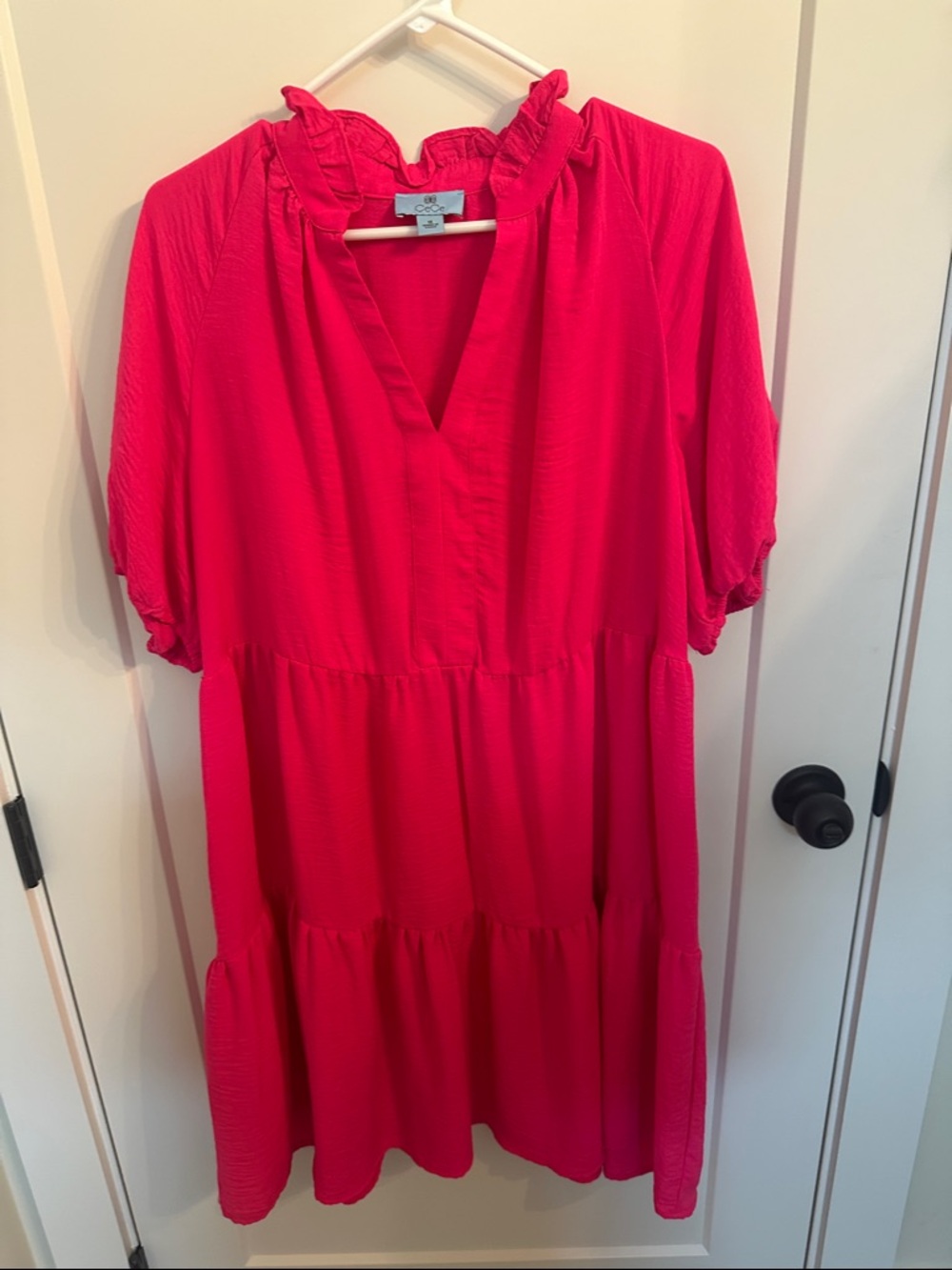 CeCe Bright Pink Ruffled Midi Dress